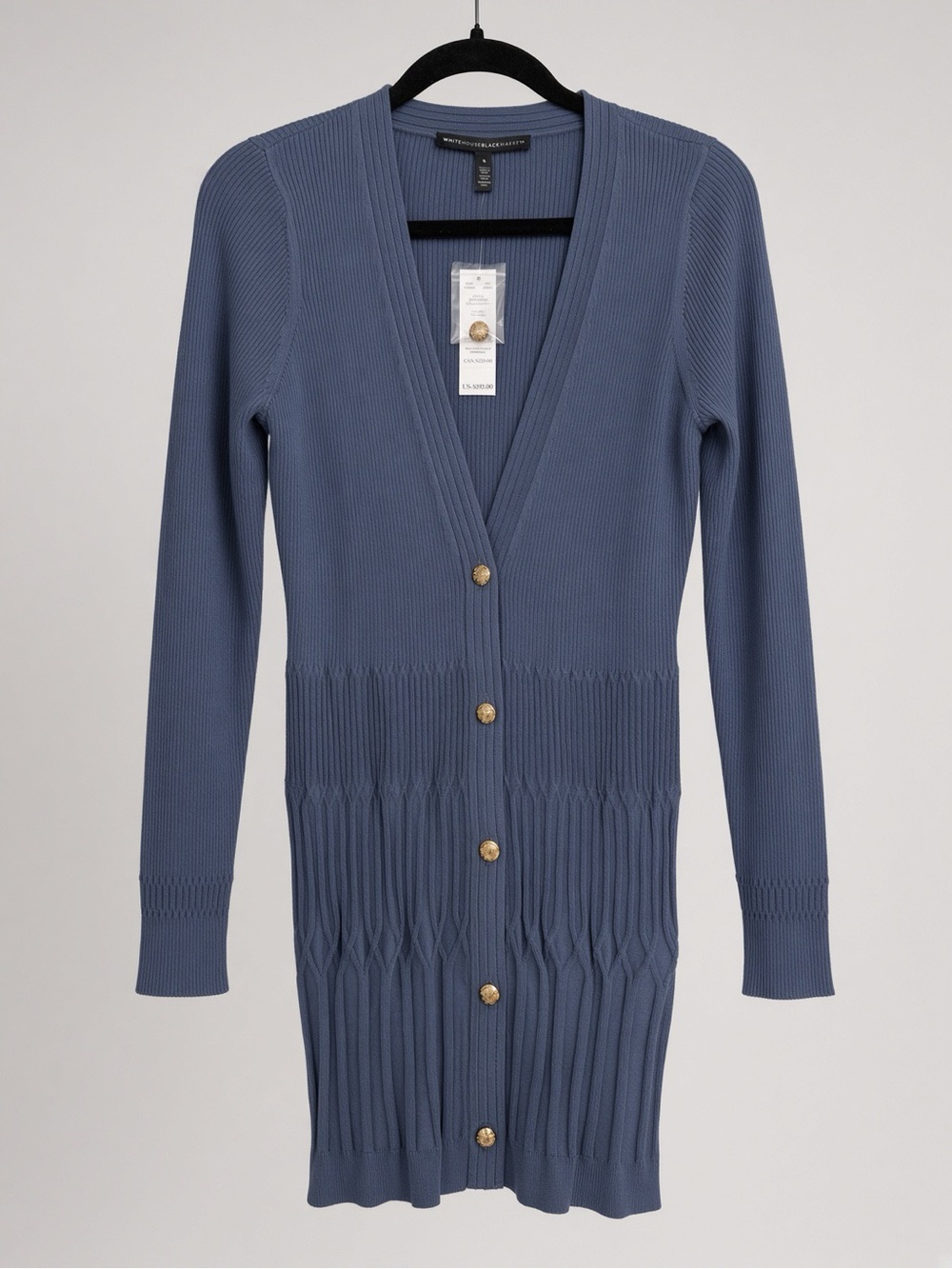 White House Black Market Blue Ribbed V-Neck Button Cardigan or Dress. NWT SzS